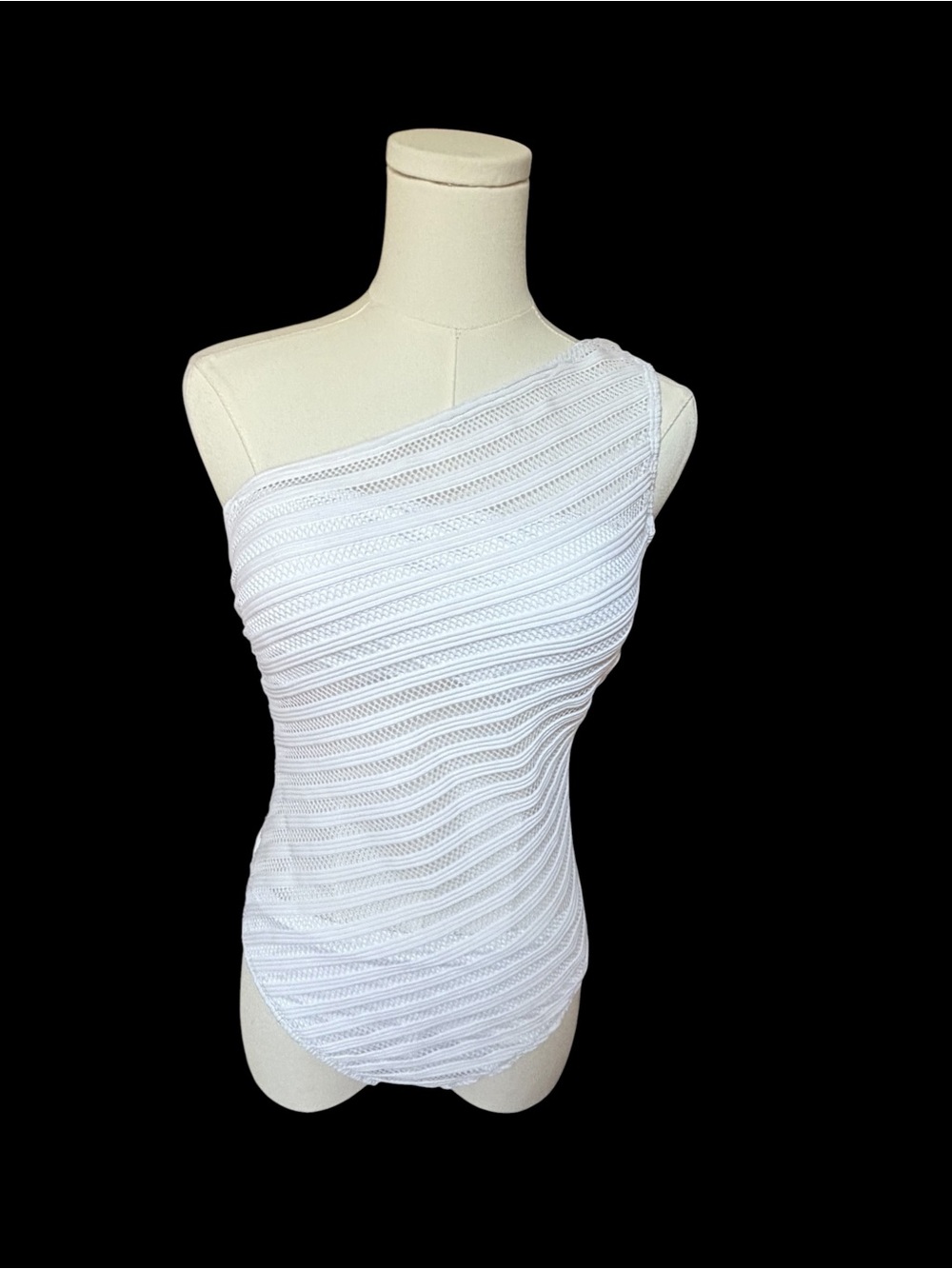 Lauren Ralph Lauren White One Shoulder Crochet One Piece Swimsuit Size 4 NWOT